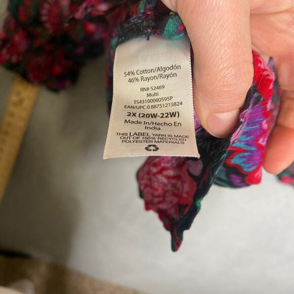 Terra & Sky womens 2X long sleeve pink blouse floral mulitcolor girly ruffle - Picture 10 of 11